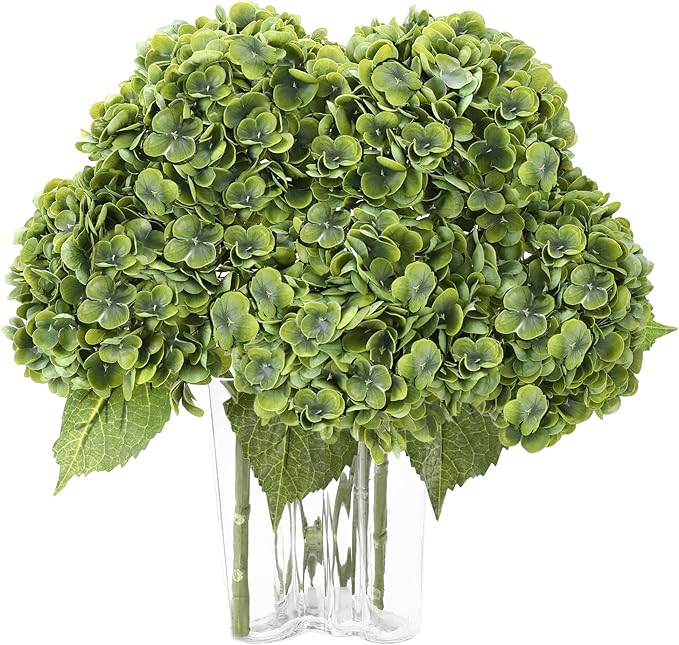 Coferset Dark Green Hydrangea Artificial Flowers 3pcs Lifelike Faux Hydrangea Real Touch Fake Flowers for Home Wedding Office Party Living Room Decoration,22inch