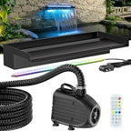 POPOSOAP 24 Inch Pond Waterfall Spillway Kit, RGB Multi-Color LED Lights Pond Waterfall with 1200GPH Pond Pump & 304 Stainless Steel, APP/Remote Control for Pond Garden Fish Tank Water Features-P46DC