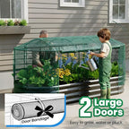 Quictent Galvanized Raised Garden Bed Kit with Self Watering System and Mesh Cover, Large Oval Metal Outdoor Planter Garden Boxes for Vegetables Herbs Flowers, 8x3x1Ft