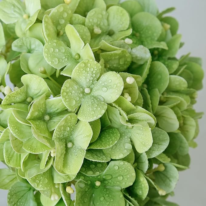 ZYTUYO 2PCS White & 2PCS Green Fake Hydrangea Real Touch 20" Latex Artificial Hydrangea Flowers with Long Stems for Outdoor Indoor Spring Home Decor Porch Party Wedding Xmas Floral Arrangements