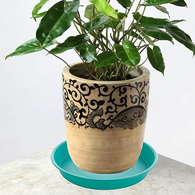 2 Pack of 20 21 inch Plant Saucer Round, Deep Plant Saucers for Pots, Heavy Duty Plastic Plant Drip Tray for Indoors Outdoor, Bird Bath Bowls, Plant Trays for Planter 19-22" (21 inch, Teal)