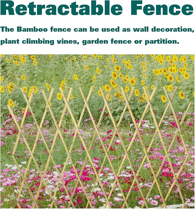 Bamboo Trellis 36x92 Inch, Expandable Fence 3ft by 8ft, Outside Lattice Fence, Reusable Decorative Fence for Climbing Plants Support or Outdoor Yard