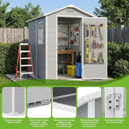 4x6 FT Outdoor Storage Shed with Floor & Window, All-Weather Resin Garden Tool Shed, Waterproof Plastic Garden Shed with Lockable Door, Vents & Roof Rainwater Drainage for Backyard, Garden, Poolside