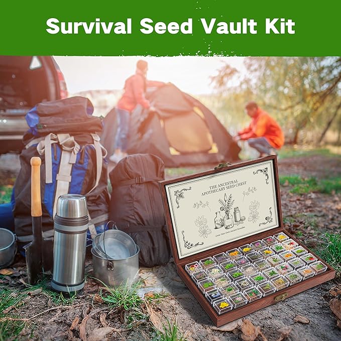 Lush&Dew Ancestral Apothecary Medicinal Tea Herb Seed Chest, 36,000+ Non-GMO Survival Seed Kit, Gardening Gifts for Women Men, 40 Types Heirloom Garden Seeds for Planting Herbs, Raised Bed Windowsill