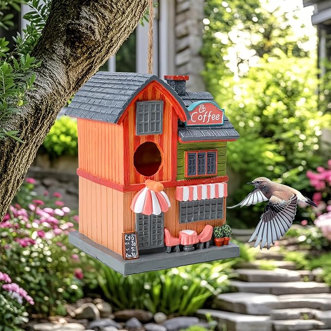Yinns Bird House for Outside, Birdhouses for Outdoors Nesting, Decorative Coffee Store House Bird Houses for Yard Garden Decor, Water Proof