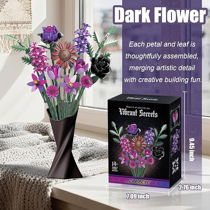Flower Building Set, Wildflower Bouquet, Artificial Bouquet Flowers Arrangement, Compatible with Lego Botanical Collection for Adults, Dinner Table, Living Room Home Office Decor, Ideal Gift, 614PCS