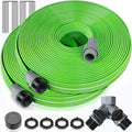 Heavy Duty Sprinkler Soaker Hose 50 FT, Flat Garden Hose with Holes, Efficient Flexible Irrigation Hose for Yard, Lawn and Garden, Includes Stakes (25FT x 2Pack)
