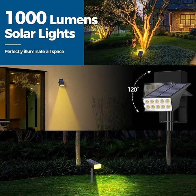 WENATY Solar Lights Outdoor Waterproof IP65, [12 Pack/4 Modes] Spot Solar Light for Outside, Dusk to Dawn LED Solar Powered Yard Garden Landscape Lighting Spotlights for Path Patio Walkway, Warm White