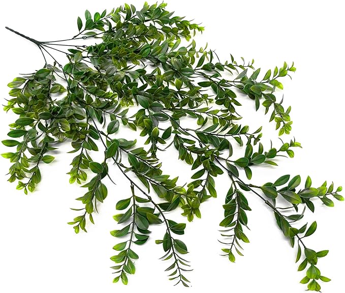 Fake Hanging Vines, Artificial Vine Plastic Green Leaves Plants UV Resistant Greenery Plant for Indoor Outdoor Garden Office Bathroom Decor Wedding Party Christmas Baskets DIY Decoration 2 Pack