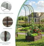 SUNYRISY Galvanized Raised Garden Bed with 87" H Arch Trellis for Climbing Plants Outdoor, Metal Planter Box with Netting for Gardening Flowers Vegetables Fruit, Wood Grain