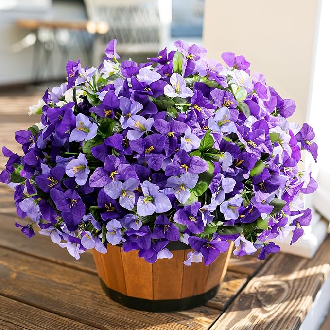 Bouganivillea Spring Artificial Flowers for Outdoors, 4 Bundles Fake Bougainvillea UV Resistant Silk Flowers for Outside Faux Outdoor Plants for Planter Patio Porch Window Garden Home, Mixed Purple