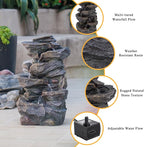 Solarbloom 18.8" H Garden Fountains Outdoor,6-Tier Spiral Cascading Stacked Waterfall Fountain with LED Lights, Freestanding Resin Water Feature for Patio Garden Backyard Deck Home Decor