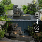 Sunlinua 26" H Outdoor Water Fountain with 4 Tiers Cascading Rock Texture Waterfall Fountains with LED Lights Outdoor Water Fountain for Garden Patio Backyard Porch Home Decor