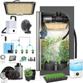 Upgrade Integrated Auto Grow Tent Kit Complete Kit, S1000 LED Grow Light, 32"x32"x64" Grow Tent, 4“ Ventilation with Inline Fan, Carbon Filter, Irrigation Kit, Humidifier and Clip Fan