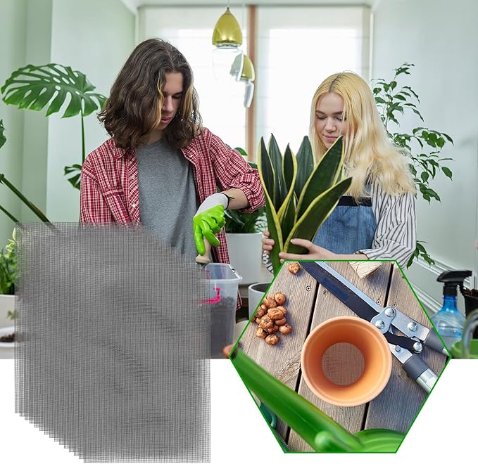 lasuroa 15pcs Flower Pot Hole Netting Mesh Pad, 30x20cm/11.8x7.8 Inch Bonsai Eye Mesh Drainage Screens Plant Pot Drainage Meshes Plant Accessories Kit Screen Meshes Preventing Substrate Leakage
