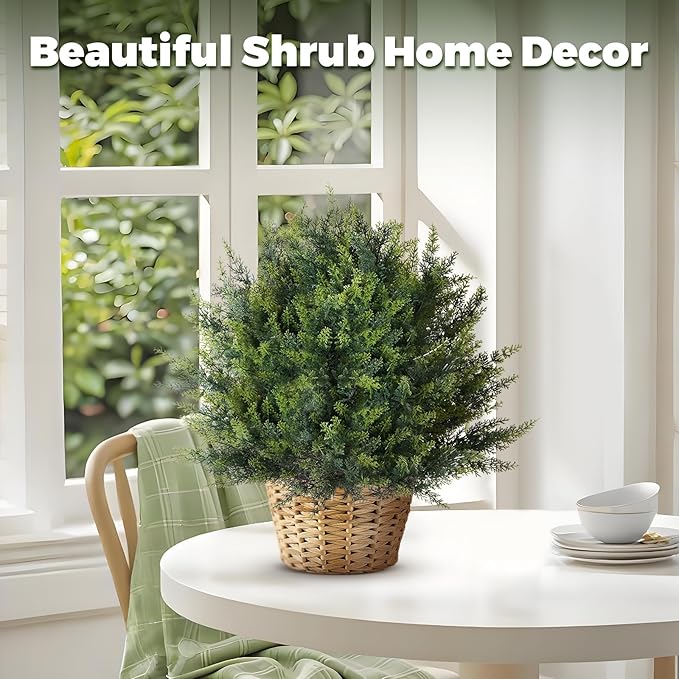 2 Pack Artificial Urn Filler, Artificial Cypress Topiary Shrubs, UV-Resistant Evergreen Plants, Indoor/Outdoor Decoration, Suitable for porches, courtyards, Gardens, and Flower beds