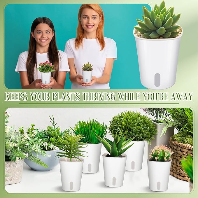 Ziliny 10 Pcs 3.74 Inch Self Watering Pots Self Watering Planters for Indoor Planters Plastic Garden Flower Pots with Level Indicator Vents for Herbs