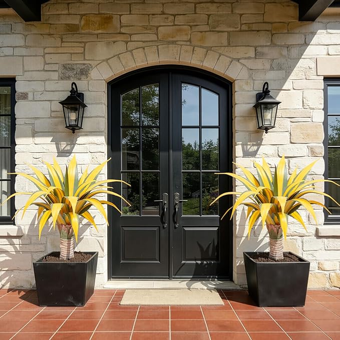 Artificial Green Edged Gold Leaf Spiny Agave Plant with 23 Leaves, 23.62in Faux Agave for Indoor & Outdoor Home Decor Perfect for Porch Living Room Bedroom Patio & Office（2 Pack）