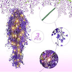 Mudder 3 Packs LED Artificial Hanging Plants, 3.6 ft Fake Hanging Plant, Ivy Vine Fake Leaves Greeny Chain Wall Home Room Garden Wedding Garland Outside Decor (Basket Not Included) (Purple Vine)