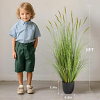 KOL 3ft 2-Pack Artificial Cattail Reed Grass, 35in Artificial Indoor Outdoor Fake Onion Grass Plant, Home Office Decorative Artificial Plants in Pot Faux Plant Greenery, Housewarming Gift, Green