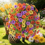 Alupssuc 2Pcs 20" Artificial Topiary Ball Flowers, Spring Outdoor Decoration with Spike, UV Resistant Faux Summer Plants, Faux Bushes Plants, Red Purple Yellow Orange for Garden, Porch Decor