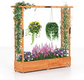 HAPPYGRILL Raised Garden Bed with Trellis, Freestanding Wood Planter Box w/Hanging Roof & Drainage Holes for Vine, Climbing Plants, Flowers, Outdoor Planter with Trellis for Garden, Patio, Yard (1)