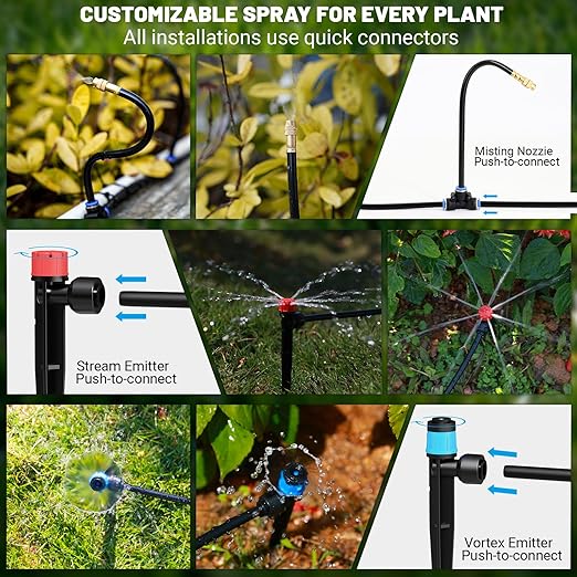 230FT Drip Irrigation Kit with Quick Connect PE Tubing, Automatic Garden Watering Sprinkler System, 2026 Upgraded Water-Saving Design with 3 Adjustable Misting Emitters, Greenhouse & Raised Bed