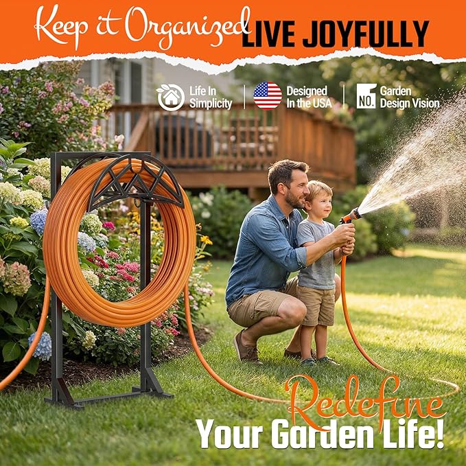 2 Pack Garden Hose Holder, Heavy-Duty Metal Stand with Stable Base & 2 Tool Hooks, Freestanding Storage Rack for Outside, Holds 150ft – Hose Holders for Yard & Lawn