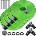 Heavy Duty Sprinkler Soaker Hose 100 FT, Flat Garden Hose with Holes, Efficient Flexible Irrigation Hose for Yard, Lawn and Garden, Includes Stakes (25FT x 4Pack)