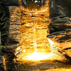 Sunlinua 23.6" H Outdoor Water Fountain with 5 Tiers Cascading Realistic Rock Waterfall Fountains with LED Lights Outdoor Water Fountain for Garden Patio Backyard Porch Home Decor