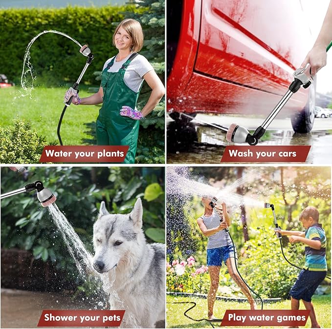 RESTMO Metal Watering Wand, Heavy Duty Garden Hose Wand with 180° Swivel Head, 16'' Hose Nozzle Sprayer with 7 Spray Patterns and Flow Control, for Water Hanging Baskets and Shrubs, Rose Gold