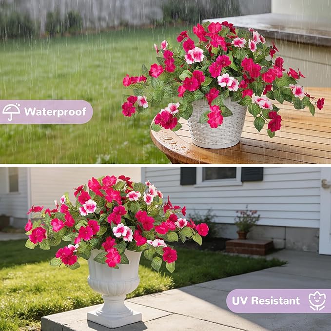 INXUGAO Artificial Fake Flowers for Outdoors Spring Decoration 2 Bundles Faux Flowers Plants for Outdoor Planters UV Resistant Silk Realistic Flowers for Outside Home Garden Front Porch Patio Décor