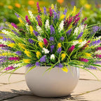 N&T NIETING 10 Bundles Artificial Plants Outdoor Fake Monkey Grass with Flowers for Pot Garden Verandah Decor Plastic Greenery for Window Office Patio Hanging Planter Pathway Front Porch (Mix color 2)