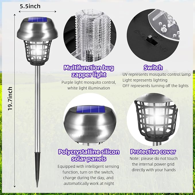 2026 4Pack Mosquito Repellent Outdoor Patio Solar Bug Zapper Outdoor Mosquito Zapper for Moths,Gnats,Flies,Small Flying Insect,Electric Fly Zapper for Backyard,Garden,Gnat Killer for Vegetable Beds
