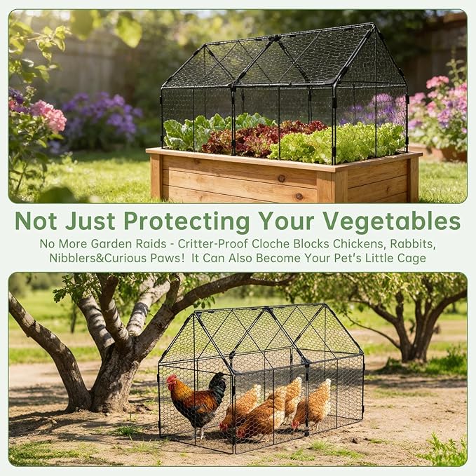 Decoroca 4x2ft Chicken Wire Plant Protectors - Crop Cage with Flip-Top&10 Ground Stakes, Outdoor Plant Protection Cage Keep Animals Out of Your Vegetable Garden - Suitable for 4x2ft Raised Garden Bed