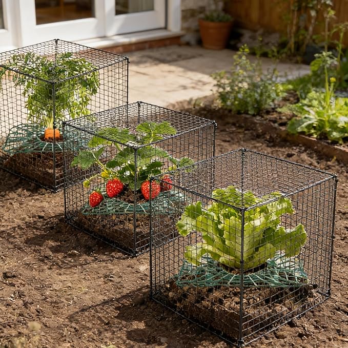 6 Set Upgraded Strawberry Protection Supports with Wire Plant Protectors from Animal Sturdy Metal Wire Plant Cages Mesh Plant Cover Strawberry Growing Racks Planting Stand for Garden,12 Inch Square