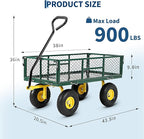 900 lbs Heavy Duty Steel Garden Cart, Garden Wagon Cart on Wheels, Outdoor Metal Yard Utility Wagon Carts with and Mesh Removable Sides and 180°Rotating Handle,Green