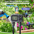 HIRALIY 100FT Drip Irrigation Kit with Garden Water Timer-2 Zone, Automatic Garden Watering System for Raised Bed, Quick Connect Design, Irrigation System for Plant Patio