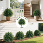 Yangrass 4PCS Artificial Cedar Topiary Ball Trees 23" for Outdoors with Ground Spike, UV Resistant Artificial Cypress Trees, Evergreen Shrubs Bushes Faux Plants for Front Porch Garden Backyard