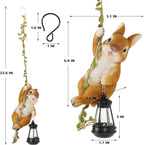 Joliyoou Easter Yard Décor, 6.9" H Resin Rabbit Climbing On A 23.6" L Vine with Solar LED Light, Waterproof Hanging Bunny Figurine Outdoor Statues with Hook for Garden Wall Balcony Tree Decoration