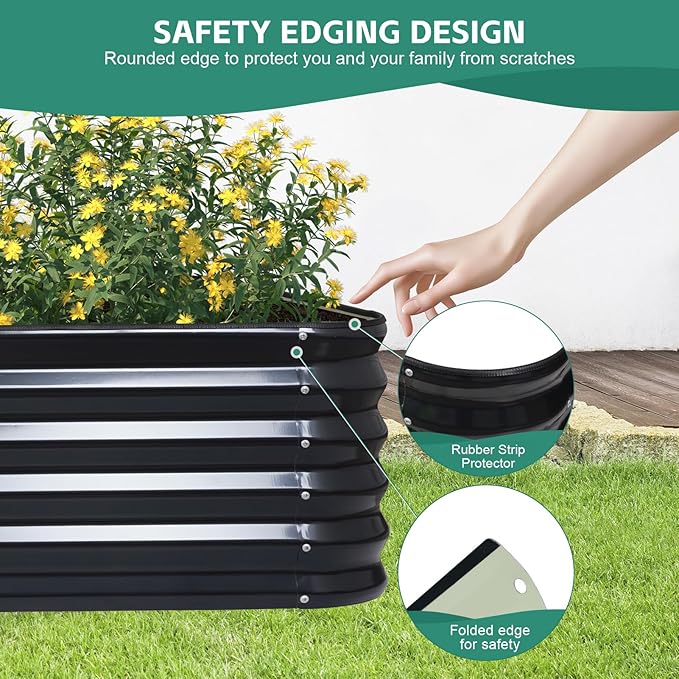 5 in 1Galvanized Raised Garden Bed - 8x3x1.4ft Modular Garden Planter Bed Outdoor | Steel Raised Bed Kit with Bracing Rods, Gloves for Gardening Vegetables Fruits and Flowers (Gray)