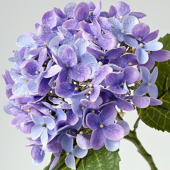 ZYTUYO 4 Pcs Bright Purple Real Touch Hydrangea Artificial Flowers Boho Lifelike Real Looking Latex Hydrangeas Flower with 20'' Long Stem for Indoor Xmas Home Decor Christmas Table Centrepiece