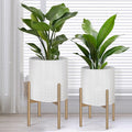 Oakrain Mid Century Planters for Indoor Plants, Set of 2, Modern Decorative Metal Planters for Living Room, Office, Garden or Balcony, White Planters with Stands, 10" & 12", Off-White