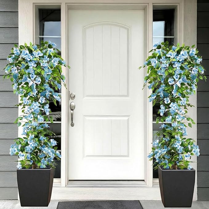 Artificial Bougainvillea Tree -5FT Faux Bougainvillea Tree with Realistic Flowers, Tall Fake Flower Tree for Indoor or Outdoor Decor, Silk Floral Plant for Living Room, Porch, Garden (Blue/White)