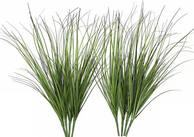 Fake Wheat Grass Plants Artificial Onion Greenery Faux Shrubs Plastic Plant Flowers Stems for Indoor Room Home Office Outdoor Decor Garden Porch Gardening Wedding Bundles DIY Decoration - 8 Pack