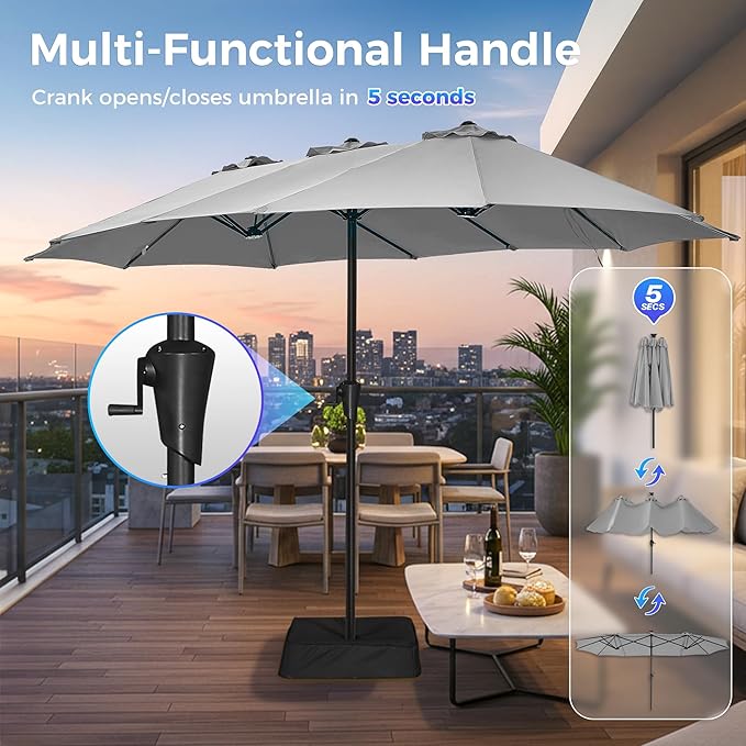 SUPERJARE 13FT Outdoor Umbrella for Patio, Double sided Pool Umbrellas with Fade Resistant Canopy, Large Table Umbrella for Deck, Market, Backyard - Gray(No Base)
