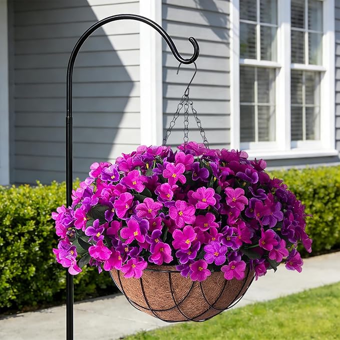 INXUGAO Artificial Hanging Flowers with Basket Outdoors, Fake Hydrangea UV Resistant Arrangements in Pot Planter Spring Summer Decor for Indoor Porch Garden Yard(Double Lotus)