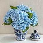 ZYTUYO 3 PCS Light Blue Artificial Hydrangea Fake Flowers 21'' Latex Lifelike Real Touch Large Bouquet Head with Long Stems Leaves for Centerpieces Party Home Wedding Silk Xmas Floral Decor