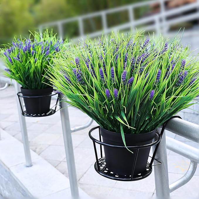 Potted Artificial Plants for Outdoor - 2 Sets Pre-Made Faux Lavender Grass in Pots Large UV Resistant Look Real for Gardens Yards Patios Paths Home Outdoor Decor