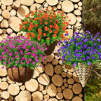 12 Bundles Outdoor Artificial Flowers UV Resistant Fake Boxwood Plants, Faux Greenery for Indoor Outside Hanging Plants Garden Porch Window Box Home Wedding Farmhouse Décor (Orange Red)